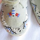 Vtg Beaded Sioux Native American Gray Buckskin Baby Moccasins Yankton  Sd Signed