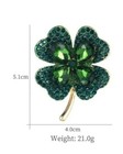 Shamrock Green Rhinestone 4 Leaf Clover Vintage Gold Pin Brooch D-1386