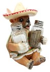 Mexican Chihuahua With Sombrero Hat And Serape Salt Pepper Shakers Holder Set
