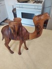 Hand Carved Wooden Camel Figure Saddle Jugs Chain Olive Wood 9    Tall
