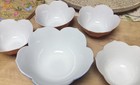 Vintage Japanese Tulip      Lotus Blossom Blue Orange  Rice Bowls Set Of 5    