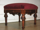 Foot Stool Antique Eastlake Period Walnut Carve Wood Red Velvet 1885  2