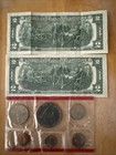 2 1976 Bicentennial  2 Two Dollar Bills Circulated With Postage And Apr 13 Stamp