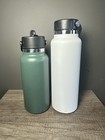 Hydro Flask 40oz White Wide Mouth Bottle W  Flex Cap   Green 32oz Flex Straw Cap