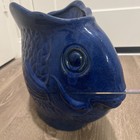 Vintage Cobalt Blue Fish Planter 19  Large Flower Pot Ceramic Pottery Crazed
