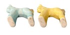 Vintage Ceramic 3    Pony Figurines Pair     Mid-century Blue   Yellow Gold Accents
