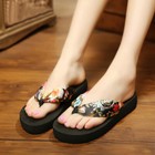 Women Fashion Floral Thong Flip Flops Summer Beach Anti Slip Black Sandals 7-8