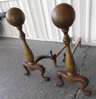Pair Antique Vintage Fireplace Andirons Cannonball Cast Iron Claw Feet Regency