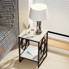 Side Table White Marble Top 2 Tier Square End Table Metal Frame Coffee Table