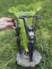 A c  Rehberger Co  Vaseline Glass Tri-nude Spelter Vase As Is 