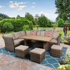 7pcs Patio Sectional Conversation Set Outdoor Wicker Furniture Dining Sofa Set
