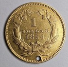 1854 Gold  1 One Dollar Coin Type 2 Ii About Uncirculated Au Details Holed Pre33