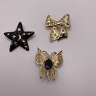 Lot Of 3 Vintage - Modern Brooch Pins Gold Tone   Black  - Bow  Butterfly  Star