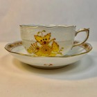 Vintage Herend Chinese Bouquet Apponyi Yellow 5 Flat Cups   6 Saucer Sets  704