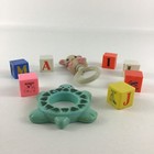 Vintage Baby Toy Lot Turtle Teether Rattle Bear Squeaker Blocks Collectible Baby