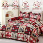 3 Pieces Christmas Quilt Queen Size  Red Plaid Quilt Bedding Set With 2 Pillow S