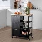 Rolling Kitchen Island Utility Storage Cart W 3 Storage Drawers   Shelves Black