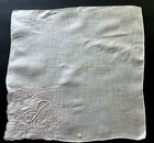 A  Vintage White Linen Hankie Madeira Hand Embroidered Pink Monogram J Wedding
