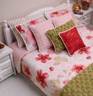 Miniature 1 12 Scale Queen Size Bedding Set Pink Green Dollhouse Diorama