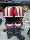 Baby Jogger City Elite Double Jogger Stroller Red Beige Black Rubber Tires