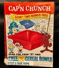 1966 Quaker Cap n Crunch Cereal Box- Classic Cap   n On The Bow Style  Bowls Offer