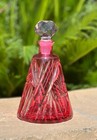 Vintage Cranberry Cut To Clear Glass Decanter Ruby W  Stopper Mcm