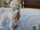 Vintage White Ceramic Poodle Family Figurine Mother   2 Pups On Chain