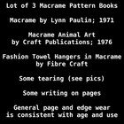 Macrame Pattern Book Lot Of 3 Vintage 1970s Animal Art Towel Hangers Projects