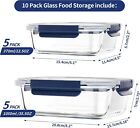 Glass Food Storage Containers With Lids Airtight   10 Pack  Glass Meal Prep