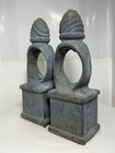 One Pair Vintage Decorative Swirl 7-1 2  Cast Iron Fence Post Finial  set  2 