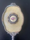 Antique Art Nouveau Victorian Filigree Gold Guilt Hand Mirror With Patina
