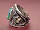 Vintage 1970s Navajo Sterling Silver Turquoise Ring Sz 9 5     Handmade Southwest
