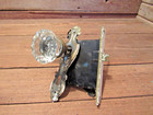 Vintage 12 Point Glass Door Knobs With Brass Door Plates And Lock Mechanism