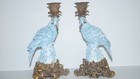Beautiful Vtg Parrot Candlestick Holders Ceramic Brass Figurine By Chrisdon Nice