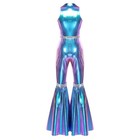 Womens 70s Sequin Bell Bottom Jumpsuit Retro Disco Party Costume Outfit
