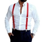 Suspenders For Men And Women Adjustable Elastic 1 Inch Wide Leather Heavy Red