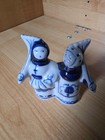 Vintage Gzhel Porcelain Russian Folk Couple Figurine Hand Painted Blue White