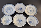 Vintage Antique Chinese Blue White Rice Grain 2 Tea Cups 2 Rice Bowls 2 Saucers
