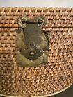 Antique Chinese Rose Medallion Tea Set In Wicker Travel Basket W  Brass Hardware