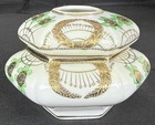 Antique Nippon Porcelain Hair Receiver Enameled Golden Roses   Laurels Wreaths