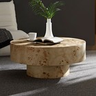 31 49  mid Century Modern Round Wood Coffee Table With Burl Wood Veneer And Stur