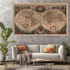 Antique World Map  Vintage Atlas Decor  Old Cartography
