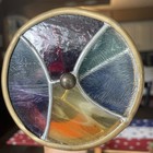 Vintage Brass Art Glass Double Wheel Kaleidoscope With Rosewood Stand