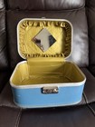 Vintage Train Case Make Up Carry On Suitcase Luggage - Mustard Yellow Interior