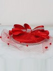 Red Fascinator Top Hat For Women Derby Wedding Party Pillbox Hats With Bow Veil
