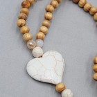 Olive Wood Beads White Stone Heart Prayer Necklace White Tassel 36    6 