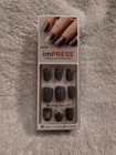 New Kiss Nails Impress Press On Manicure Short Gel Mauve Brown Glitter Sparkle