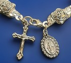 Catholic Pink Glass Chaplet  Silver Tone Crucifix   Mary Medal
