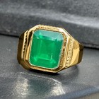 14k Solid Yellow Gold Men s Ring   Natural Emerald Gemstone Engagement Gift Ring