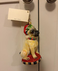 Mackenzie-childs Pug Dog Glass Ornament Poland Courtly Check